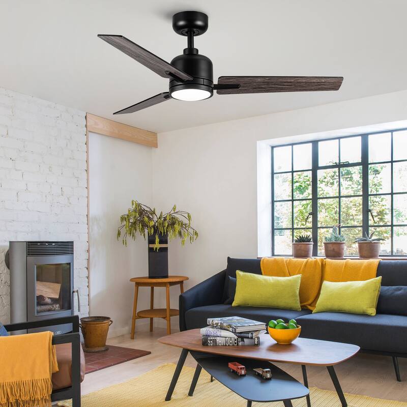 48 Inch Remote Ceiling Fans with Lights and Timer, 6 Speed Reversible Quiet DC Motor - Black