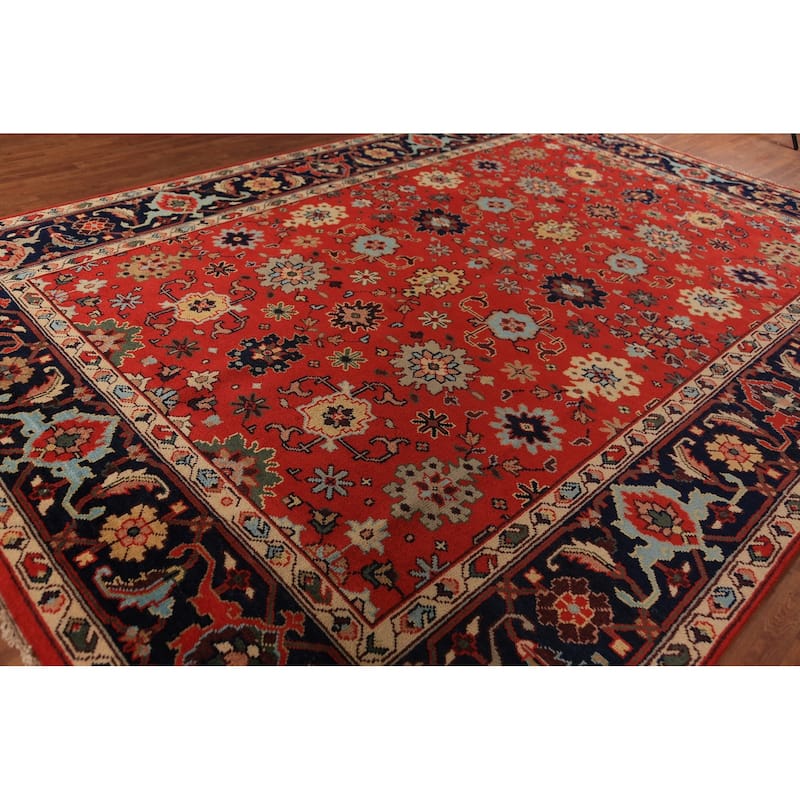 Red Orange Oushak Indian Large Rug Handmade Wool Carpet - 9'10"x 13'10"