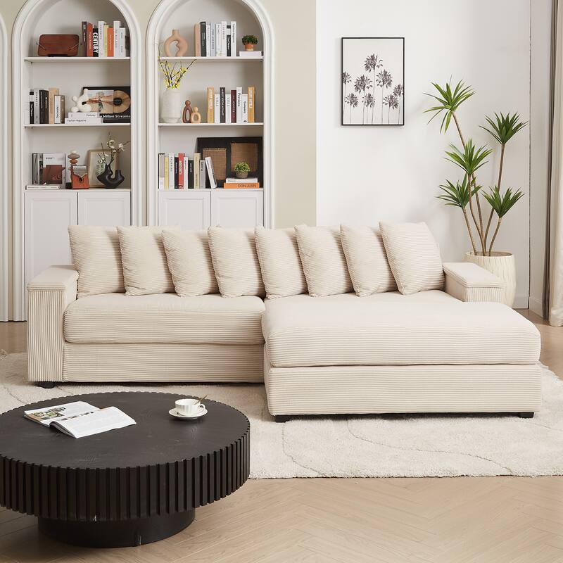 GDFStudio - Peregrine L-Shaped Corduroy Sectional Sofa with Pillows and Armrest Storage