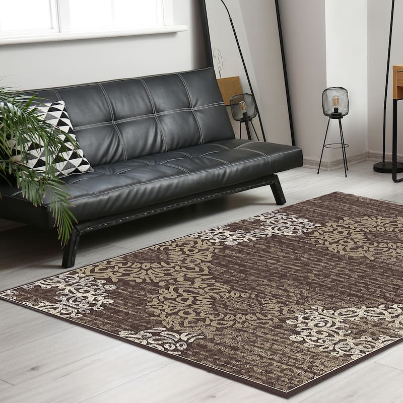 Admire Home Living Plaza Modern Abstract Damask Pattern Area Rug - 5'3" x 7'3" - Brown