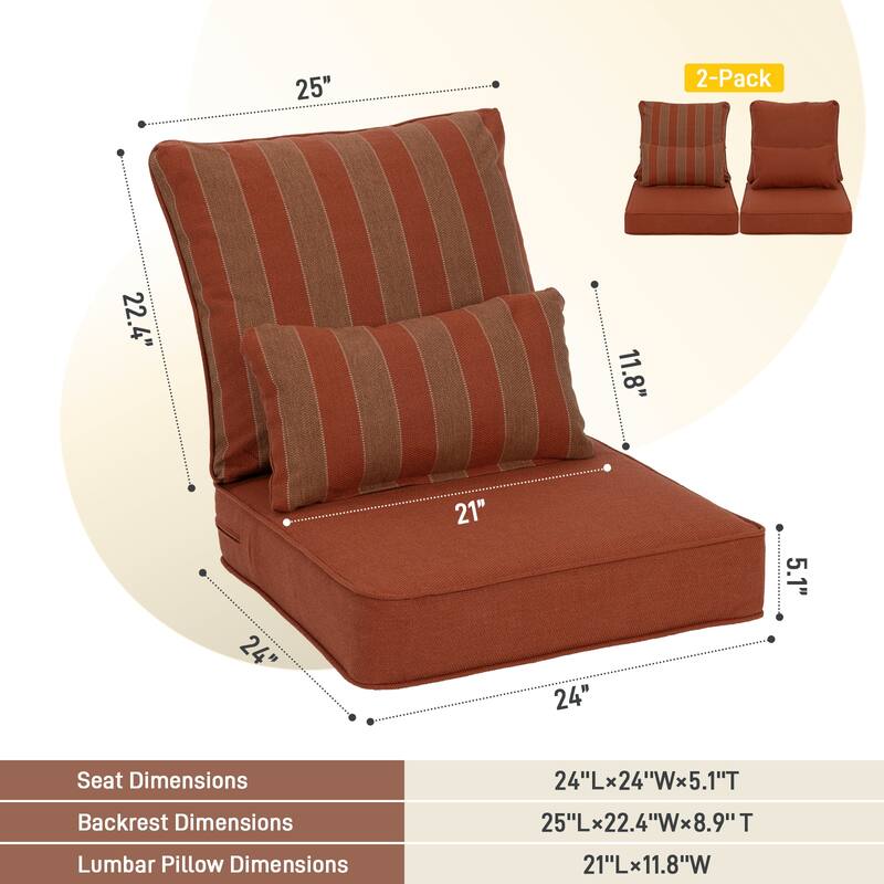Aoodor 24'' x 24'' Outdoor Deep Seat Chair Cushion Set with Sponge Foam (Set of 2 Seats, 2 Backs, 2 Pillows) - 24"x24"