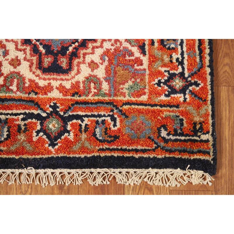 Hand Knotted Oriental 100% Wool Carpet Traditional Medallion Navy Blue & Blues Heriz (serapi) Area Rug - 3' 0'' X 2' 0''