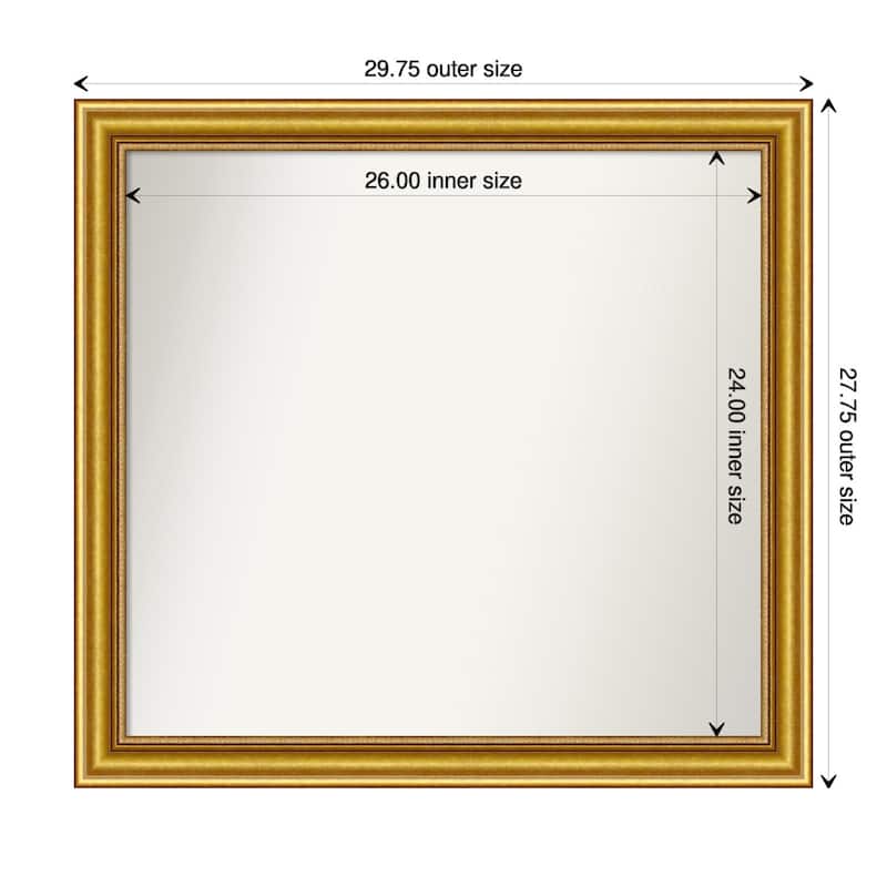 Townhouse Gold Framed Non-Beveled Custom Wall Mirror, Bathroom Vanity Mirror - Outer Size: 29.75 x 27.75