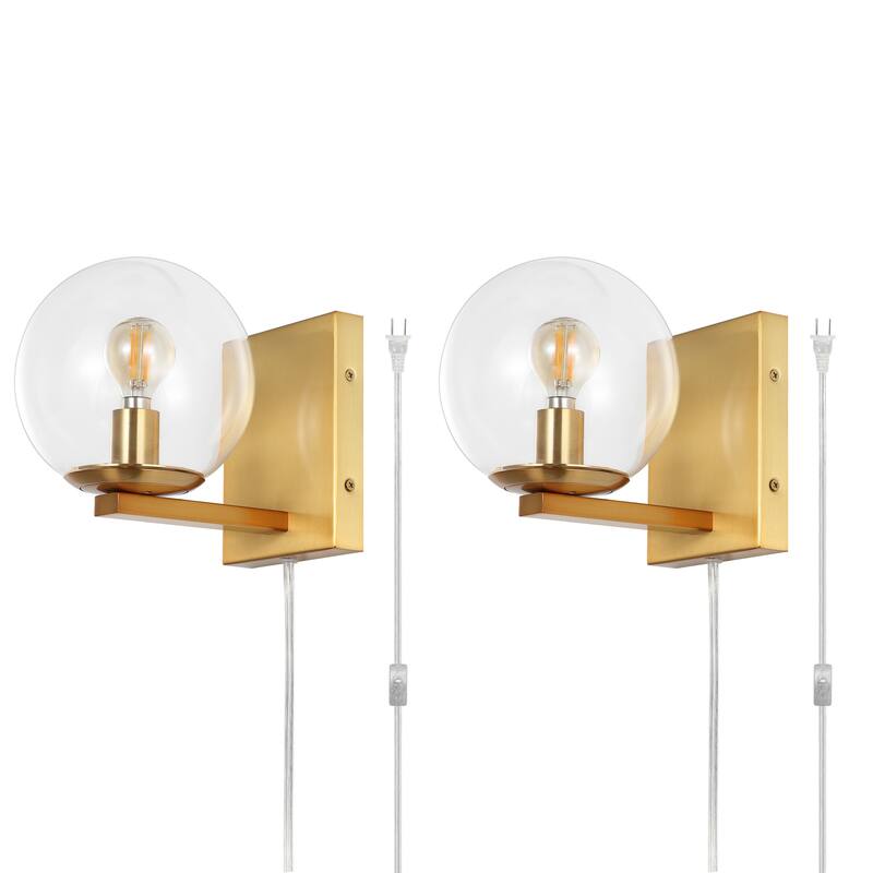 SAFAVIEH Lighting Muriel 6-inch Glass Orb Plug-In Wall Sconce with Bulbs (Set of 2) - 6 In. W x 8.4 In. D x 7.3 In. H