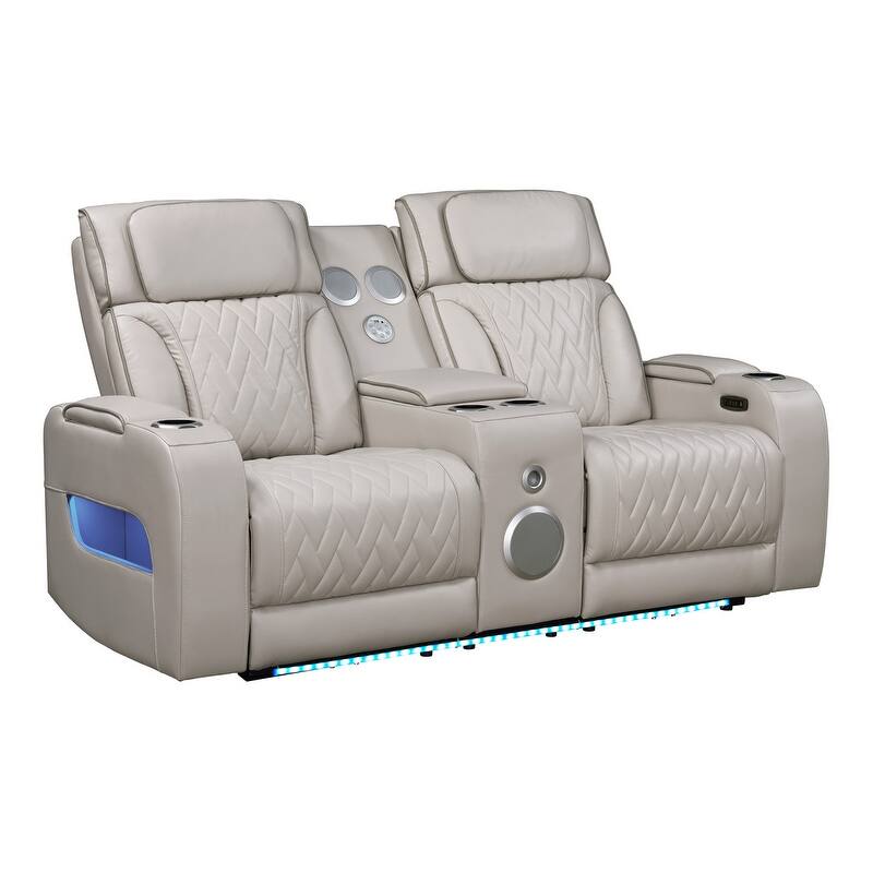 Jazz 74"W Leather Aire Power Reclining Loveseat w/Power Headrest, Bluetooth Speakers, LED, USB Ports, Storage & Cupholders