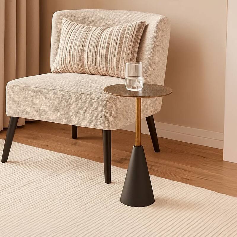 Zavra 21.5" Side End Drink Table, Aluminum Cast Craftmanship, Antique Brass - Antique Brass, Black