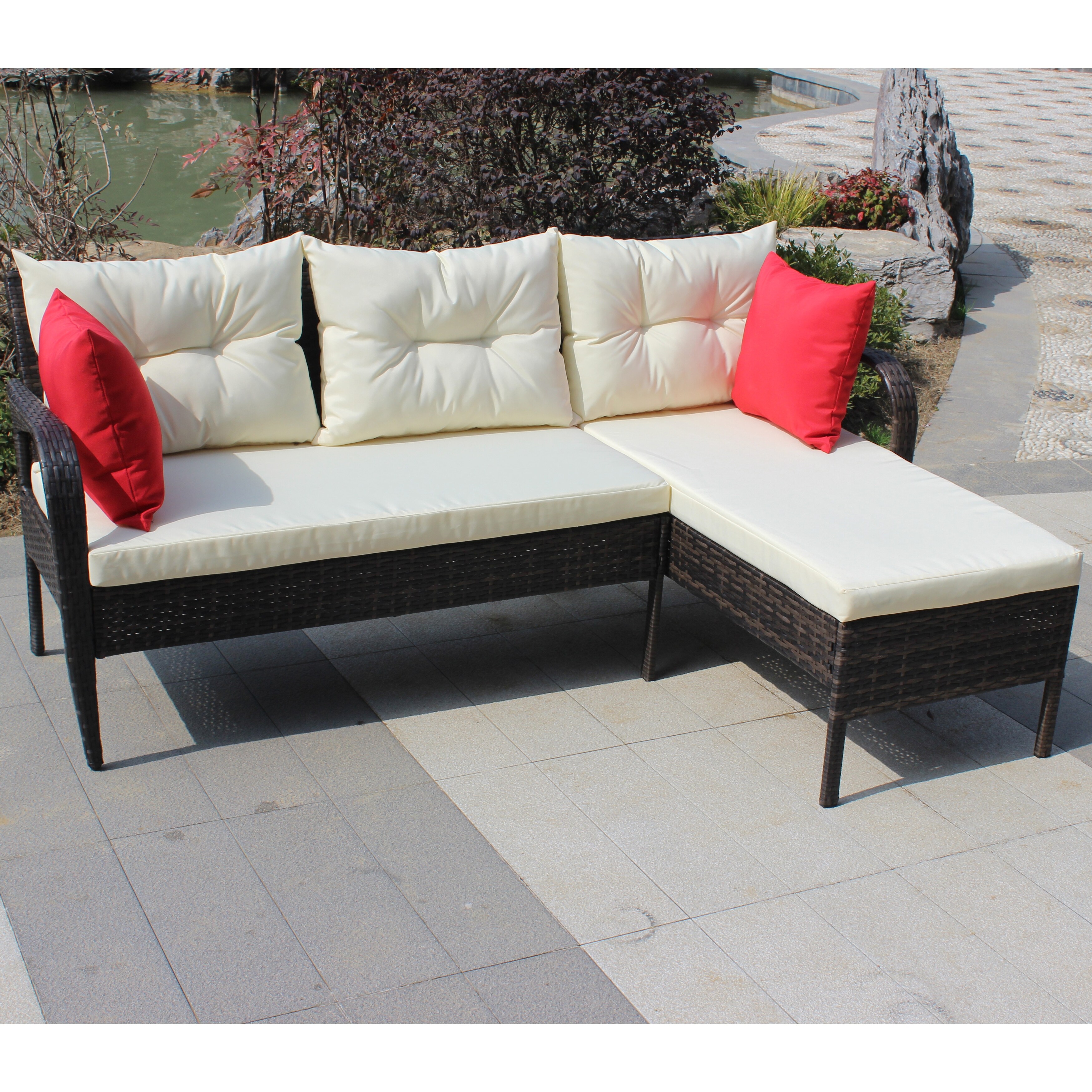 2 Pieces Outdoor Sofa Set with 2 Seat Cushions 3 Back Cushions