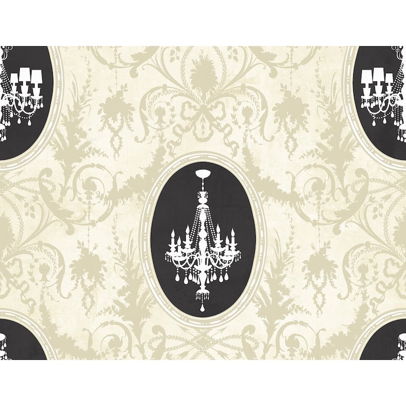 Seabrook Designs Melina Chandelier Cameo Unpasted Wallpaper - 27 in. W x 27 ft. L - Parchment & Metallic Inkwell