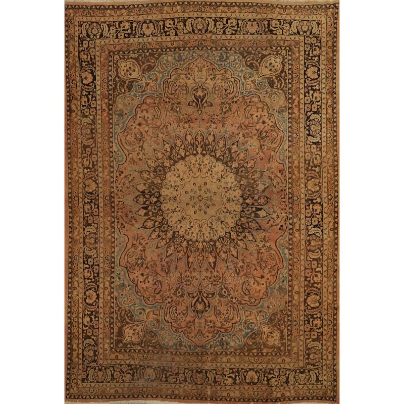 Hand Knotted Oriental 100% Wool Carpet Traditional Floral Oranges & Rust Tabriz Area Rug - 12' 10'' X 10' 0''