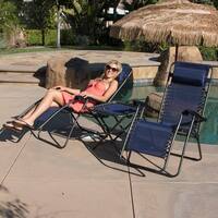 Belleze Set of 2 Zero Gravity Chair with Table Set, Reclining Patio Outdoor Lounge Chairs -Navy