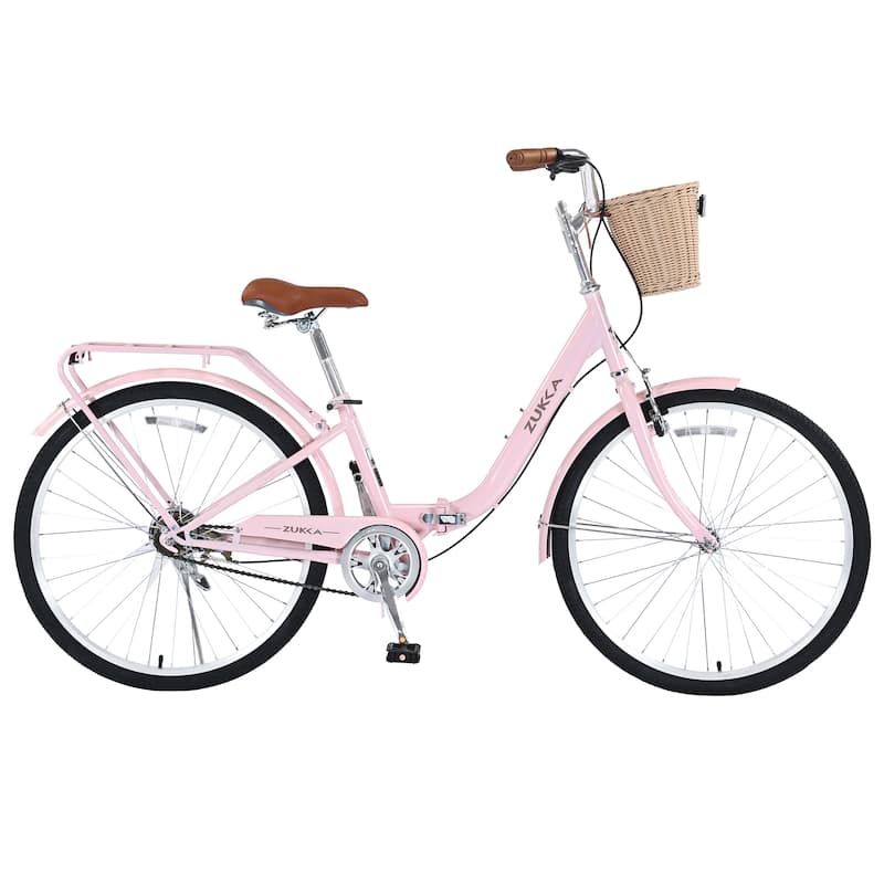 26 Inch Single Speed Folding Lady Bike,Durable Steel Frame,Compact Design For Easy Storage And Commuting - Pink