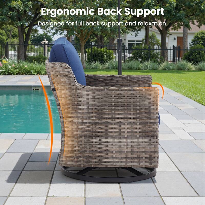 Pocassy Wicker Patio Glider Swivel Chair Ottoman Furniture Set.