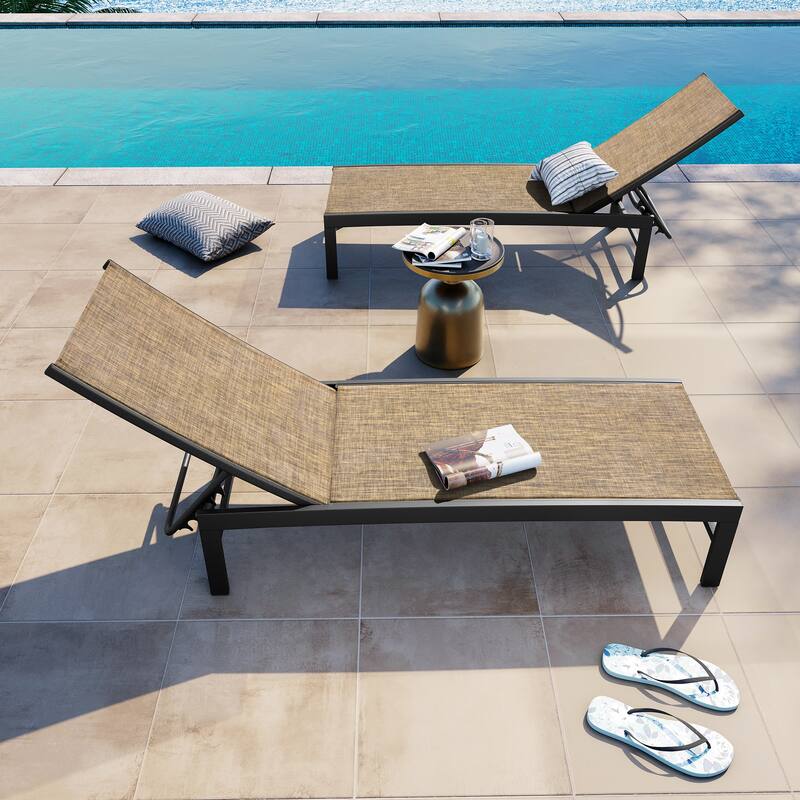 Outdoor Adjustable Aluminum Chaise Lounge Chairs for Patio Pool Terrace - See Picture