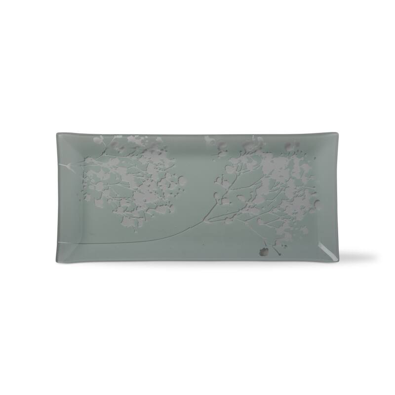 Wild Flower Pressed Glass Serving Platter - Decorative White Multi Plate for Everyday Use, 14.5" x 6" x 0.75"