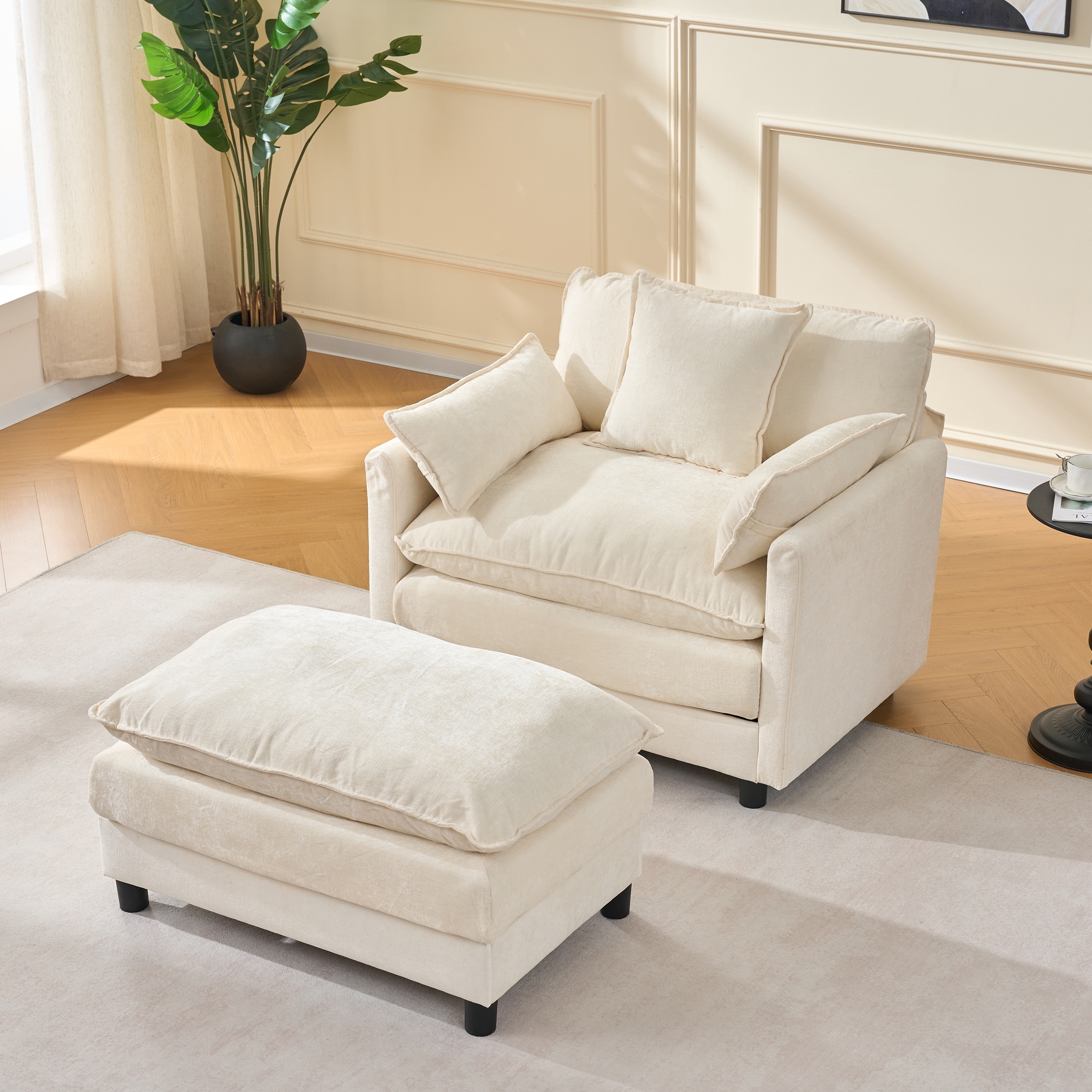 Chenille Upholstered Accent Chair & Ottoman Sets, Sofa Chair Reading Chair for Living Room Bedroom