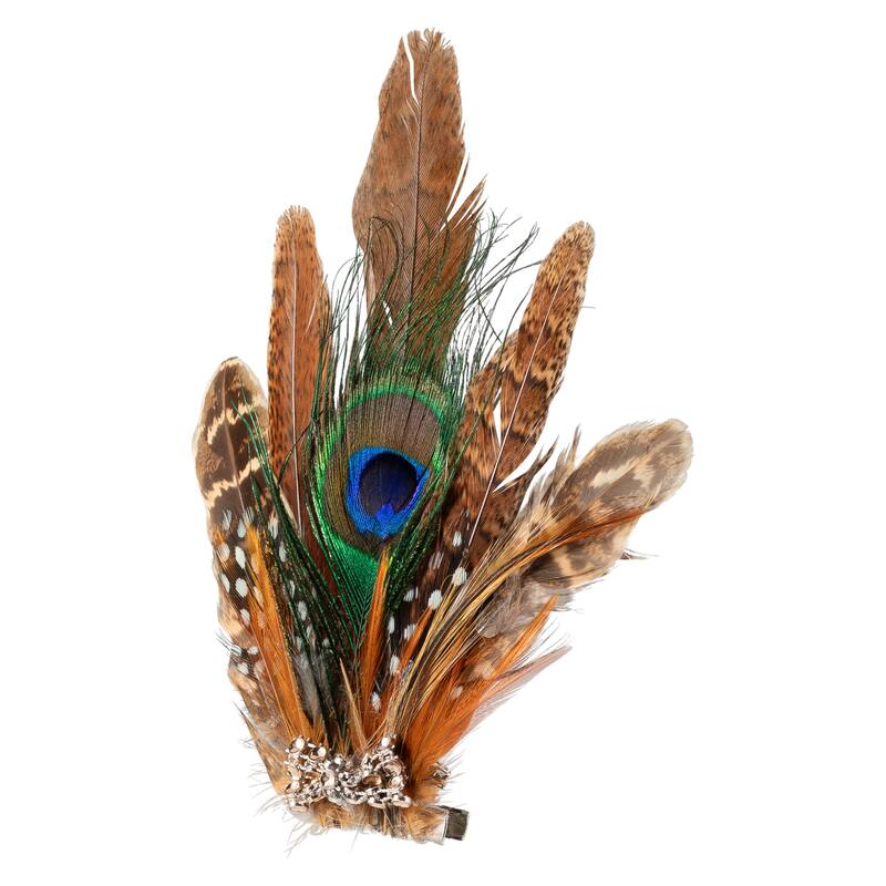 Peacock Feather Christmas Clip-On Ornament - 6" - Brown, White and Green