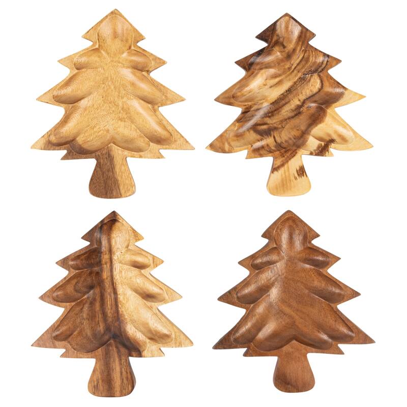 Acacia Wood Christmas Tree Shaped Bowl
