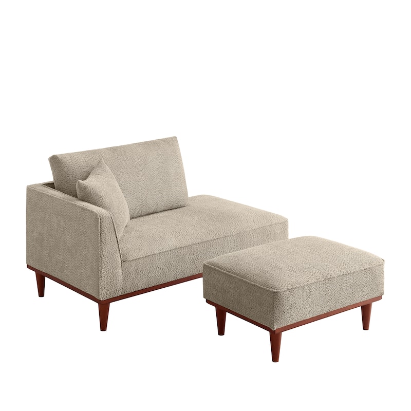 Upholstered Chaise Lounge and Stool for Living Room Bedroom, Quick assembly and maintenance Round wooden legs