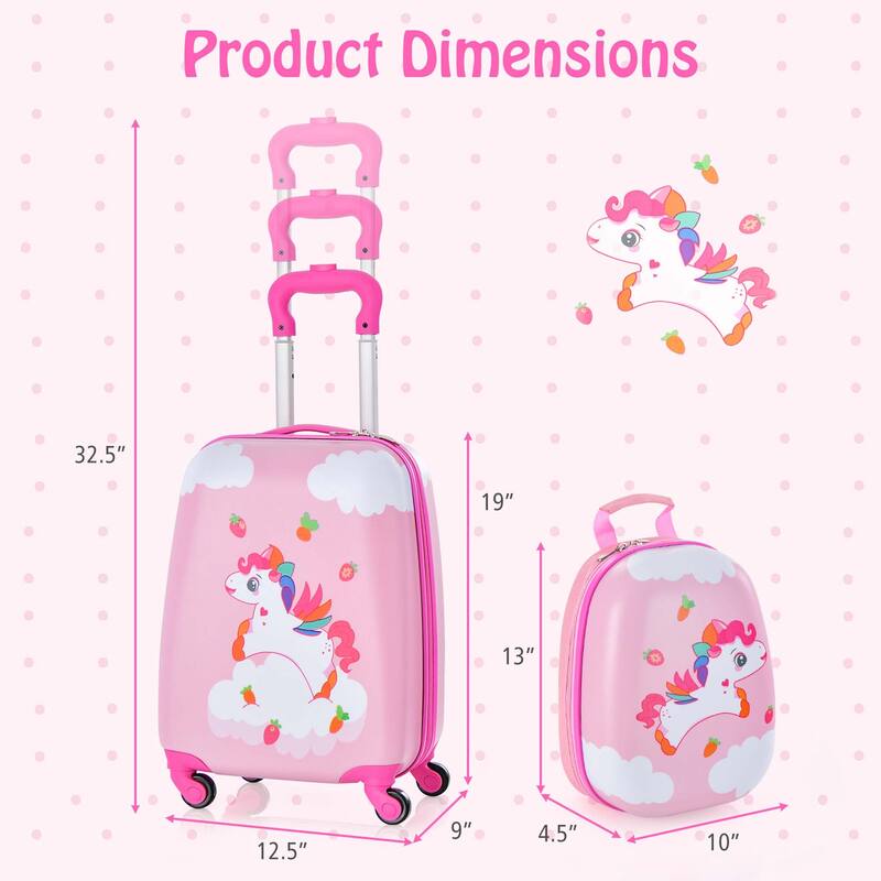 Costway 2PC Kids Carry On Luggage Set 12" Backpack and 16" Rolling - See Details