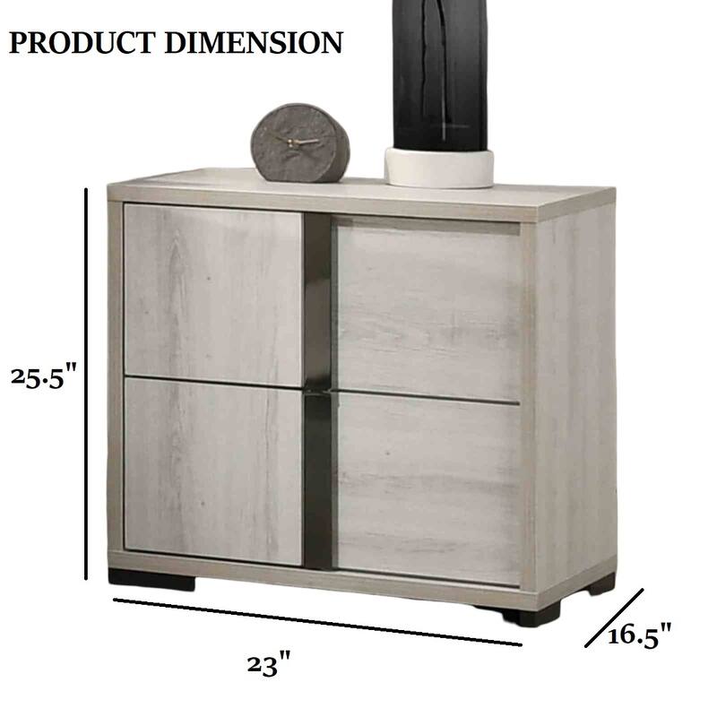 Contemporary Nightstand - White Wash Finish, Melamine Top & Chrome Handles