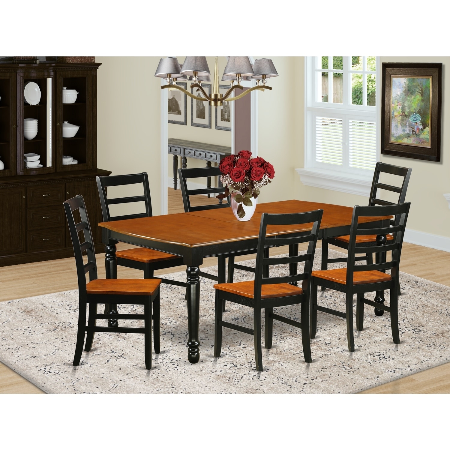 Dining Room Table Set 7 Piece - Black Cherry Finish Table & Chairs Set