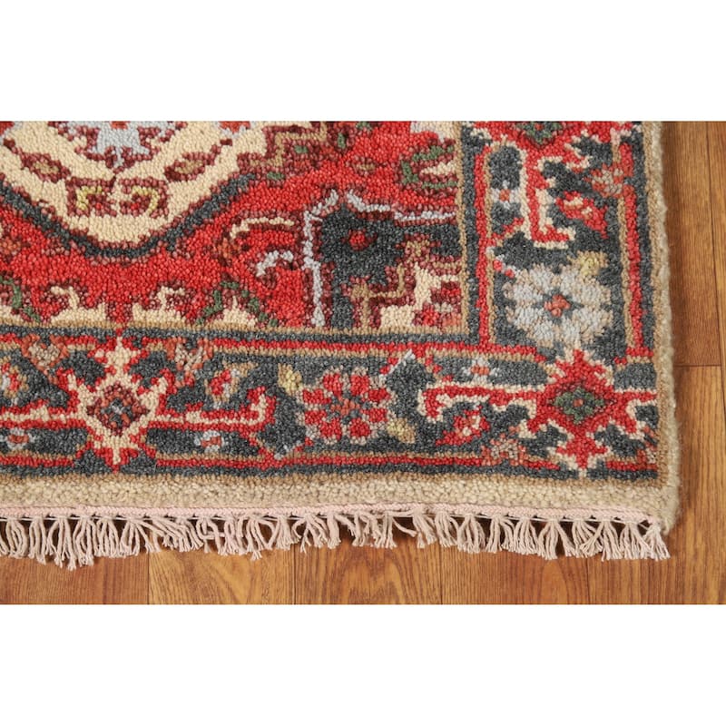 Hand Knotted Oriental 100% Wool Carpet Traditional Medallion Beige & Ivories Heriz (serapi) Area Rug - 3' 0'' X 2' 0''