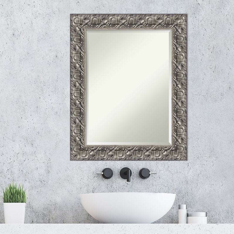 Beveled Wood Bathroom Wall Mirror - Silver Luxor Frame