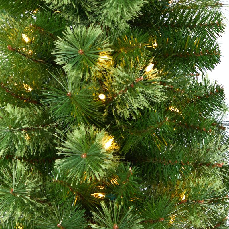 8ft. Green Pencil Artificial Christmas Tree with 200 Clear Multifunction LED Lights & 402 Branches - Sleek Festive X-Mas Tree