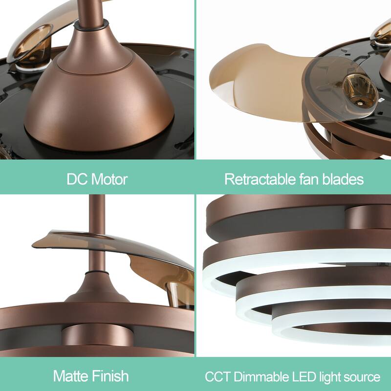Oaks Aura 42in.Dimmable LED DIY Shape Modern Ceiling Fan With Lights, 6-Speed Latest DC Motor Quiet Ceiling Fan With Remote