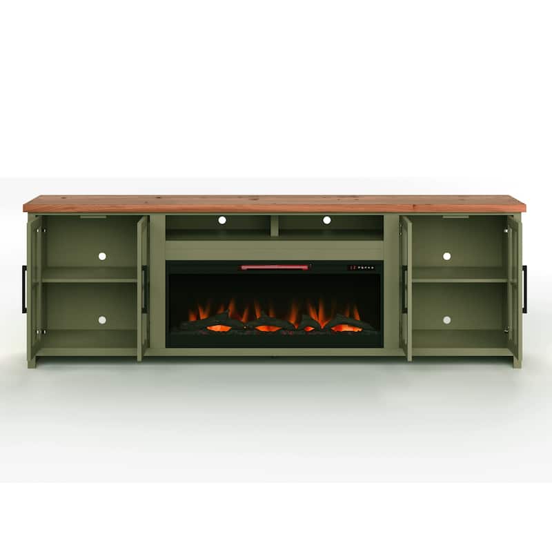 Bridgevine Home Modern Farmhouse 97 inch Fireplace TV Console for TVs up to 100 inches, Two-Tone Finish