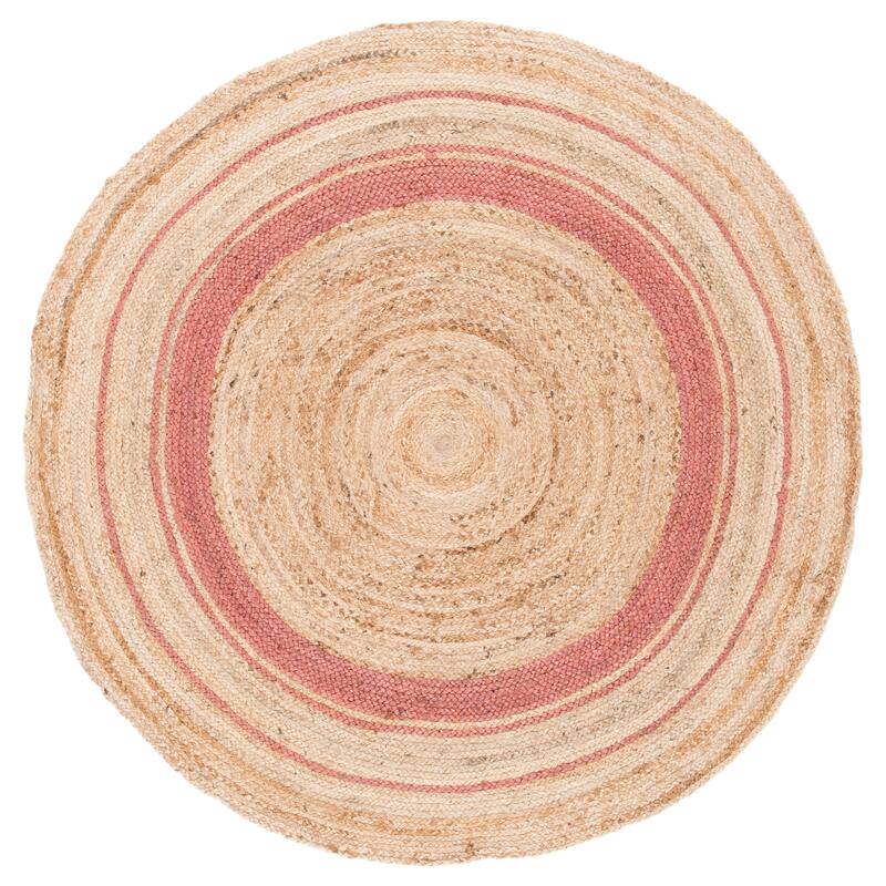 SAFAVIEH Handmade Natural Fiber Payten Farmhouse Rug - 5' Round - Pink/Natural