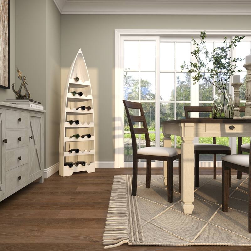 White Wood 25 Bottle Boat Storage Standing Wine Rack