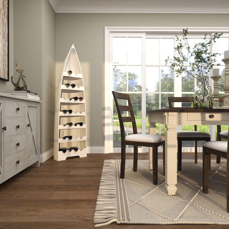 Wood Boat 25 Bottle Standing Wine Rack - White - Roche River Decor