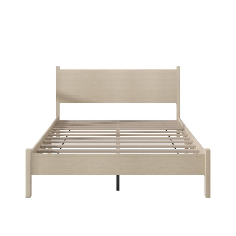 Clayfell Branford Solid Wood Platform Bed Frame with Panel Headboard and Full Slat Support