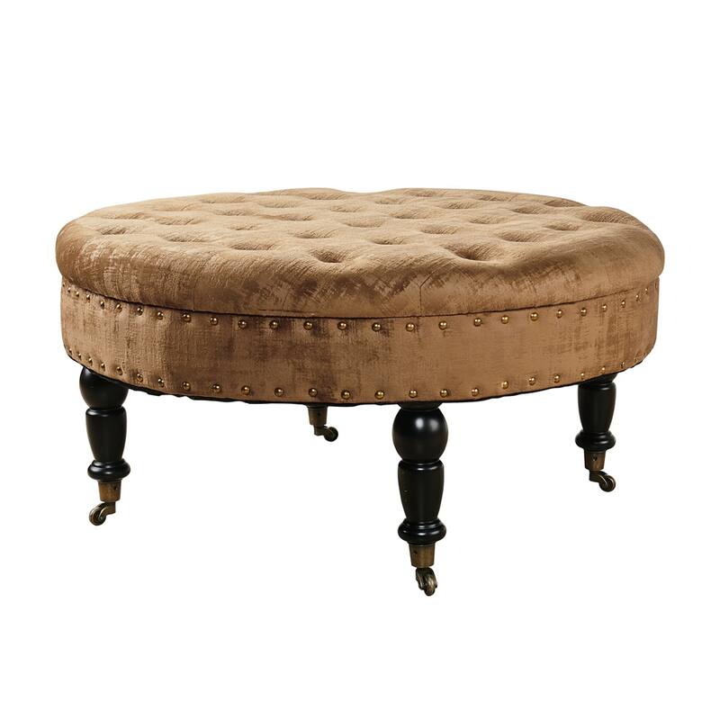 Round Velvet Tufted Coffee Table Ottoman, 34" x 34" x 17" H