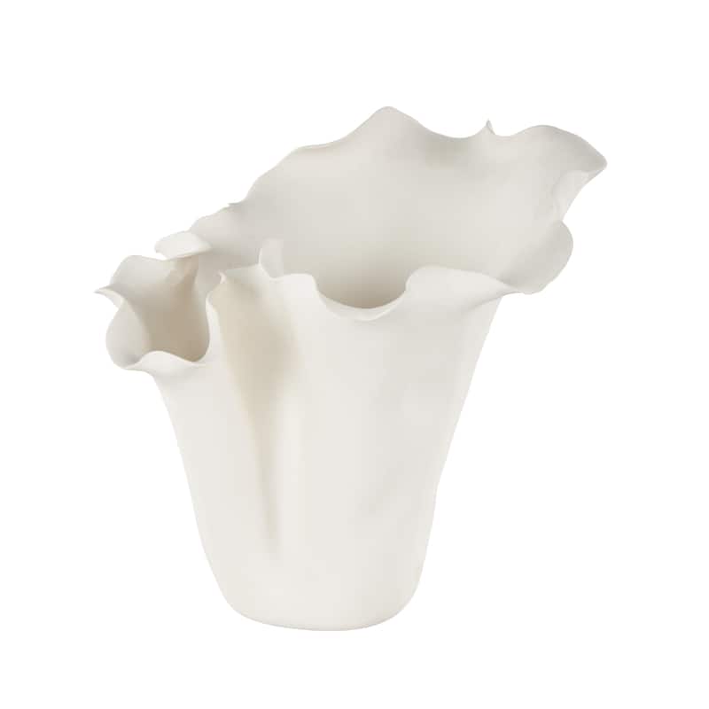 Ceramic Abstract Floral Inspired Vase with Wavy Folded Rim - White or Black - Roche River Decor