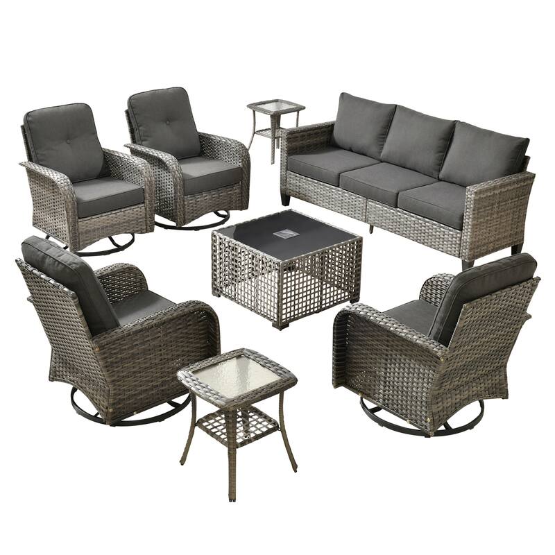 XIZZI Outdoor Patio Furniture Grey Wicker Conversation Seating Set