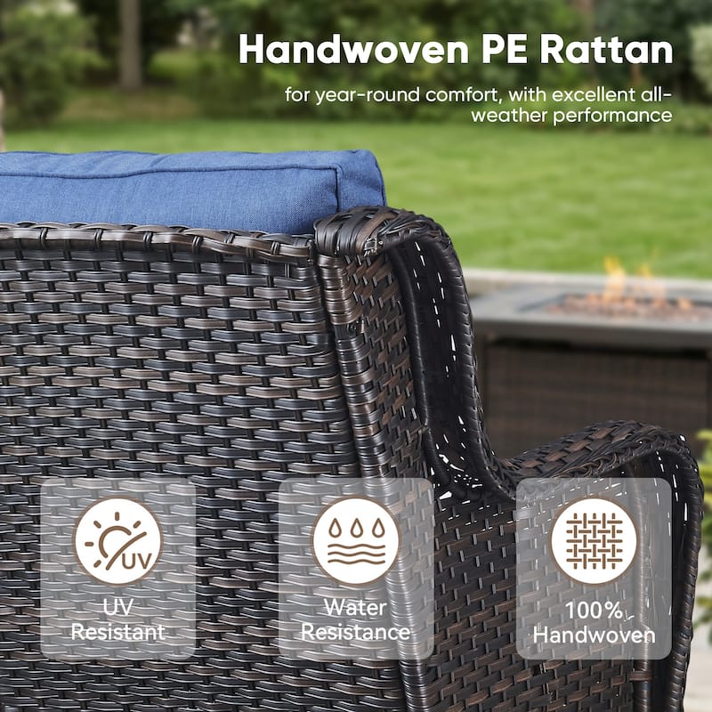 Outdoor Wicker High Back Club Chair Brown-Blue - Brown