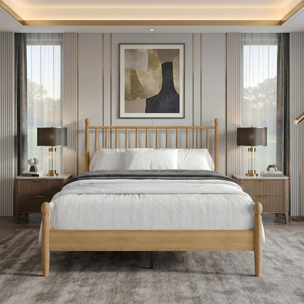 Clayfell Downey Solid Wood Platform Bed With Spindle Headboard, No Box Spring Required