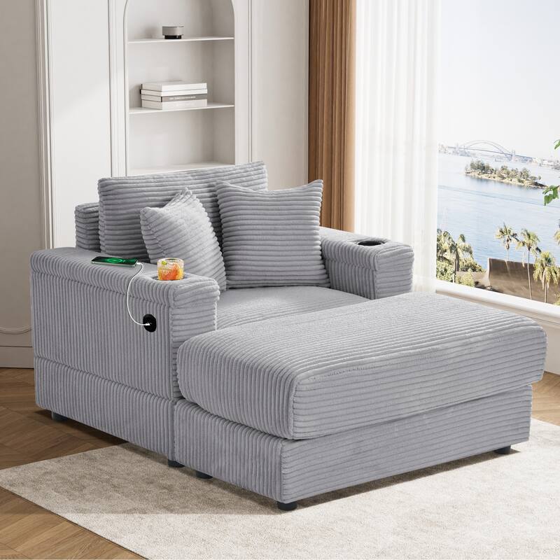 Ouyessir Upholstered Deep Seat Single Sofa with Ottoman for Living Room - Single - Grey
