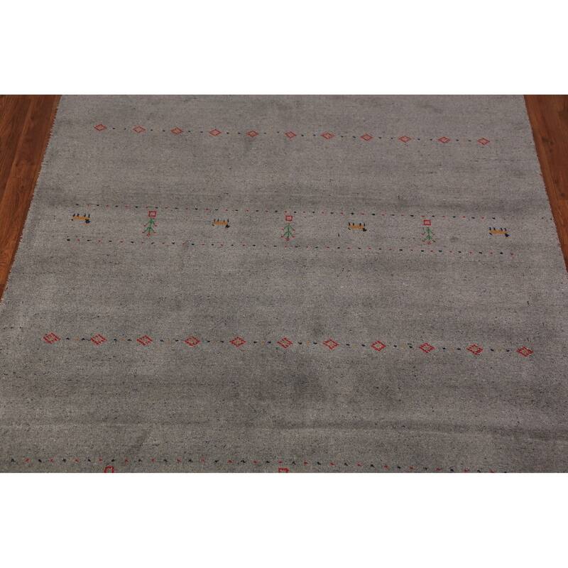 Gabbeh Oriental Area Rug Hand-Knotted Tribal Grey Wool Carpet - 5'8" x 7'7"
