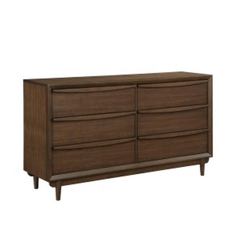 Soly 62 Inch Wide Dresser, 6 Drawers, Lip Pull Handles, Walnut Brown Finish