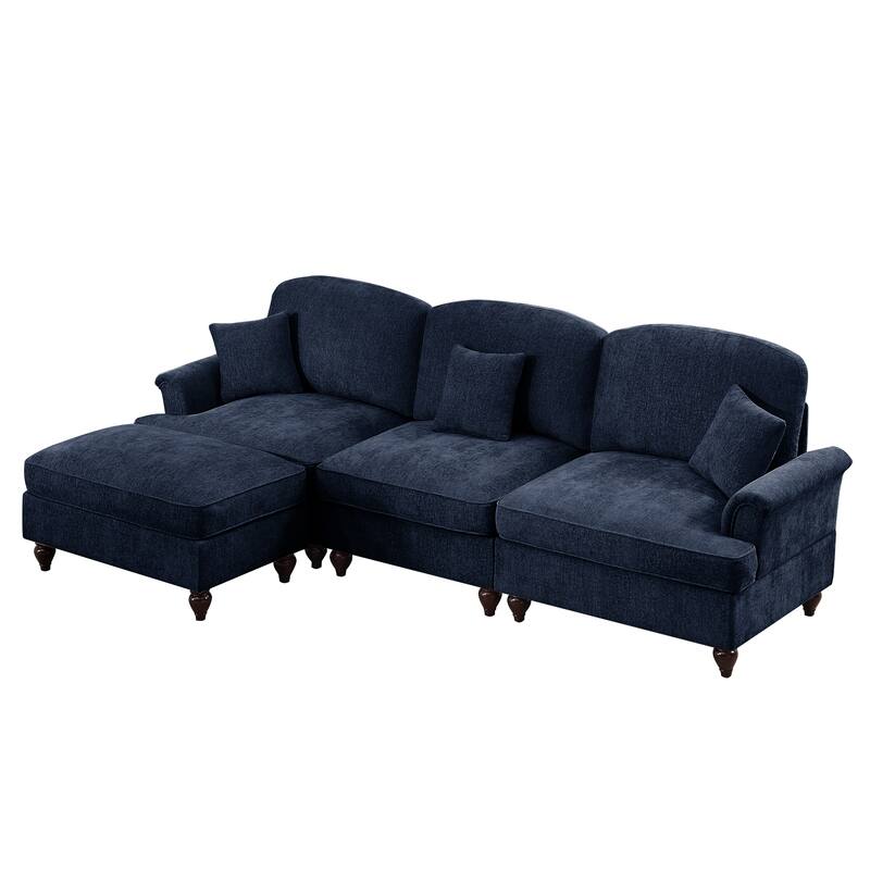 GDFStudio - Mid Century Chenille L-Shaped 3-Seater 107.1" Modular Sectional Sofa with Ottoman