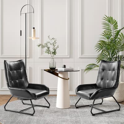 Glitzhome Set of 2 35.5"H Leatherette Wingback Accent Chairs With Metal Legs