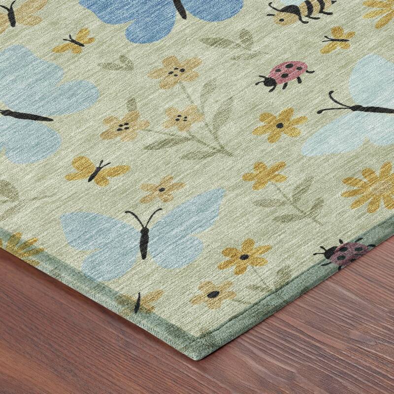 Machine Washable Indoor/ Outdoor Whimsy Butterfly Chantille Rug