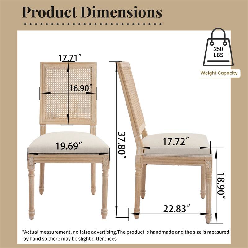 Dining Chairs Set of 2,Upholstered Chairs w/Nature Rattan Square Back