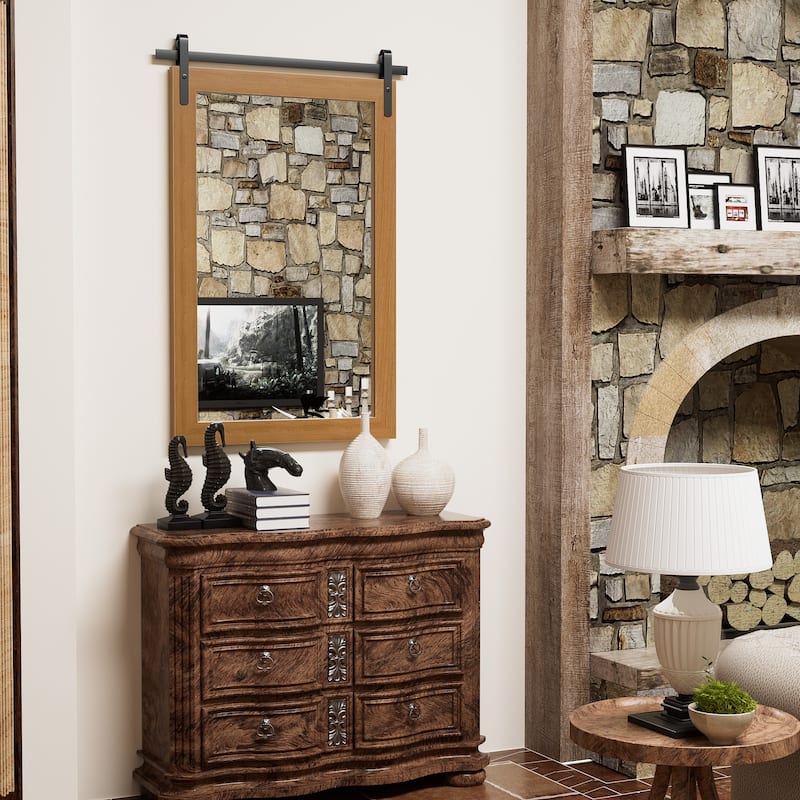 Farmhouse Barn Door Solid Wood Frame Bathroom Vanity Wall Mirror