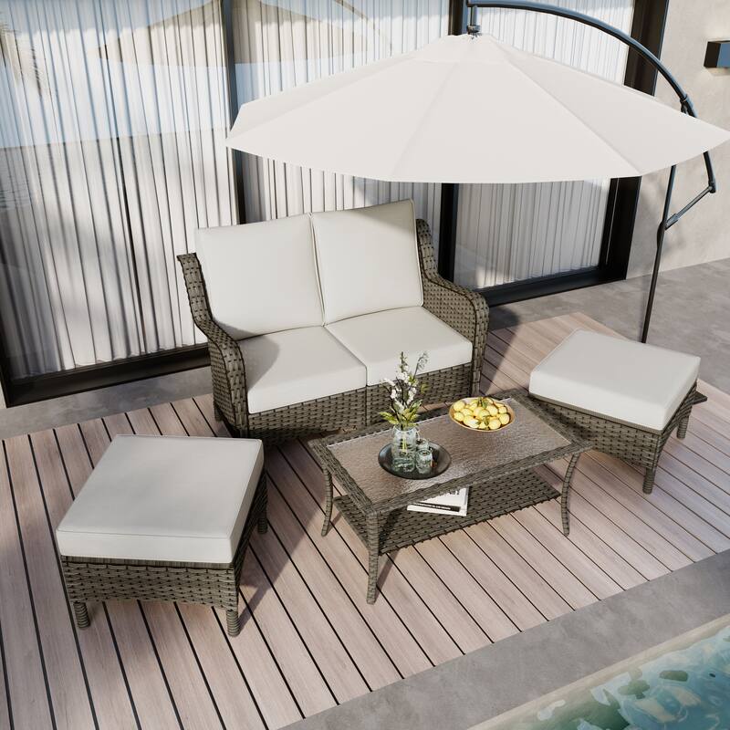 5 Pieces Outdoor Rattan Patio Furniture Set