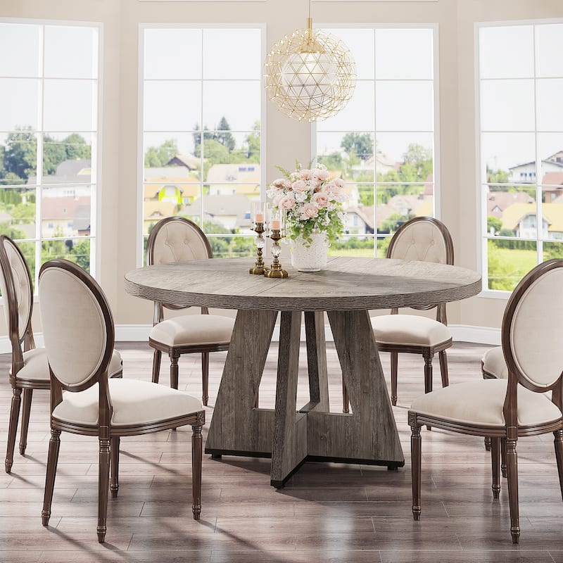 Round Dining Table for 4, 47 Inch Farmhouse Kitchen Table Small Dinner Table