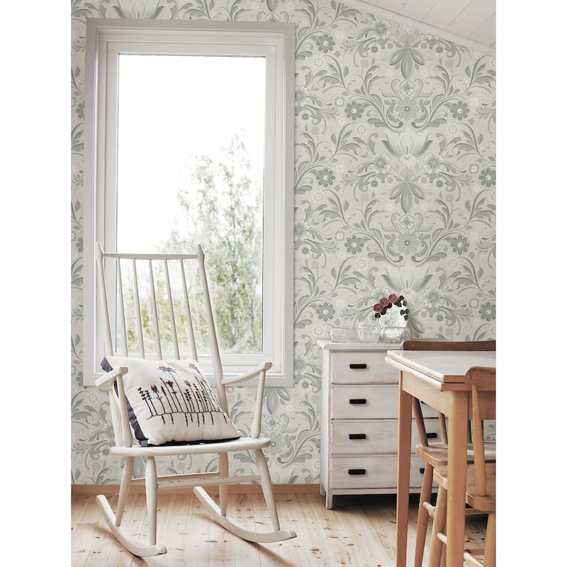 A-Street Prints Ostanskar Light Grey Retro Floral Wallpaper